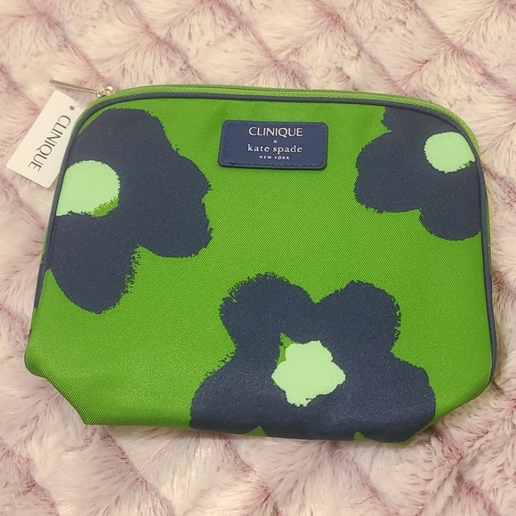 New with Tag! Clinique x Kate Spade Green Navy Makeup Bag Zipper Pouch. - Picture 1 of 2